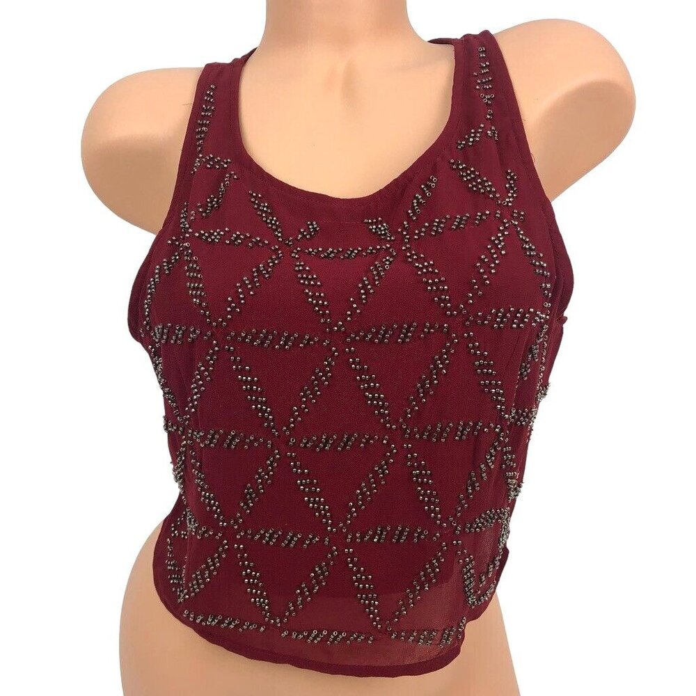 Hollister Beaded Embellished Crop‎ Top Sleeveless Boho Tank Top Red Size L